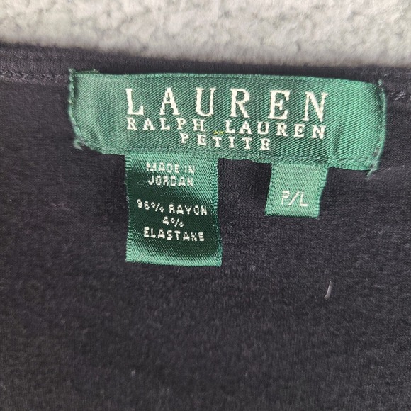 Lauren Ralph Lauren Top Women's Size P/L Basic Black Solid Cotton V-Neck Petite - Picture 3 of 11